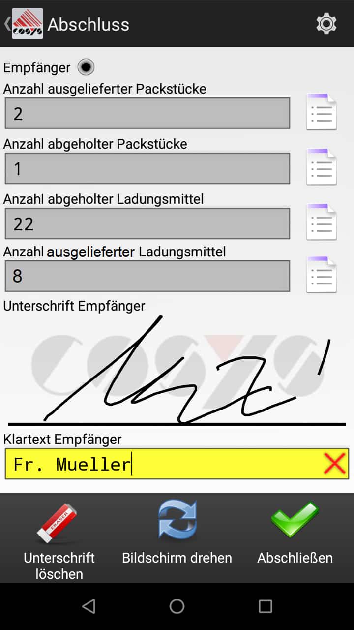 Collection customer selection Android software from COSYS