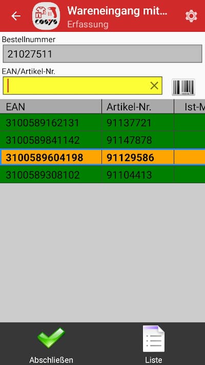 Warehouse - goods receipt