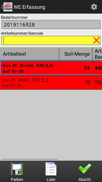 Warehouse - goods receipt