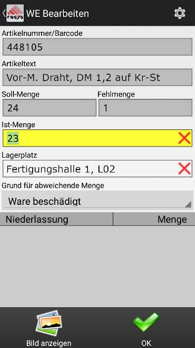 Warehouse - goods receipt