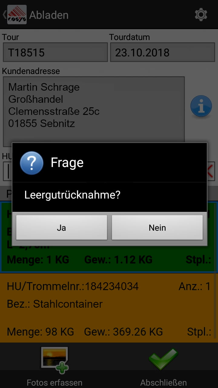 Loading equipment management Delivery scanning Mobile data acquisition