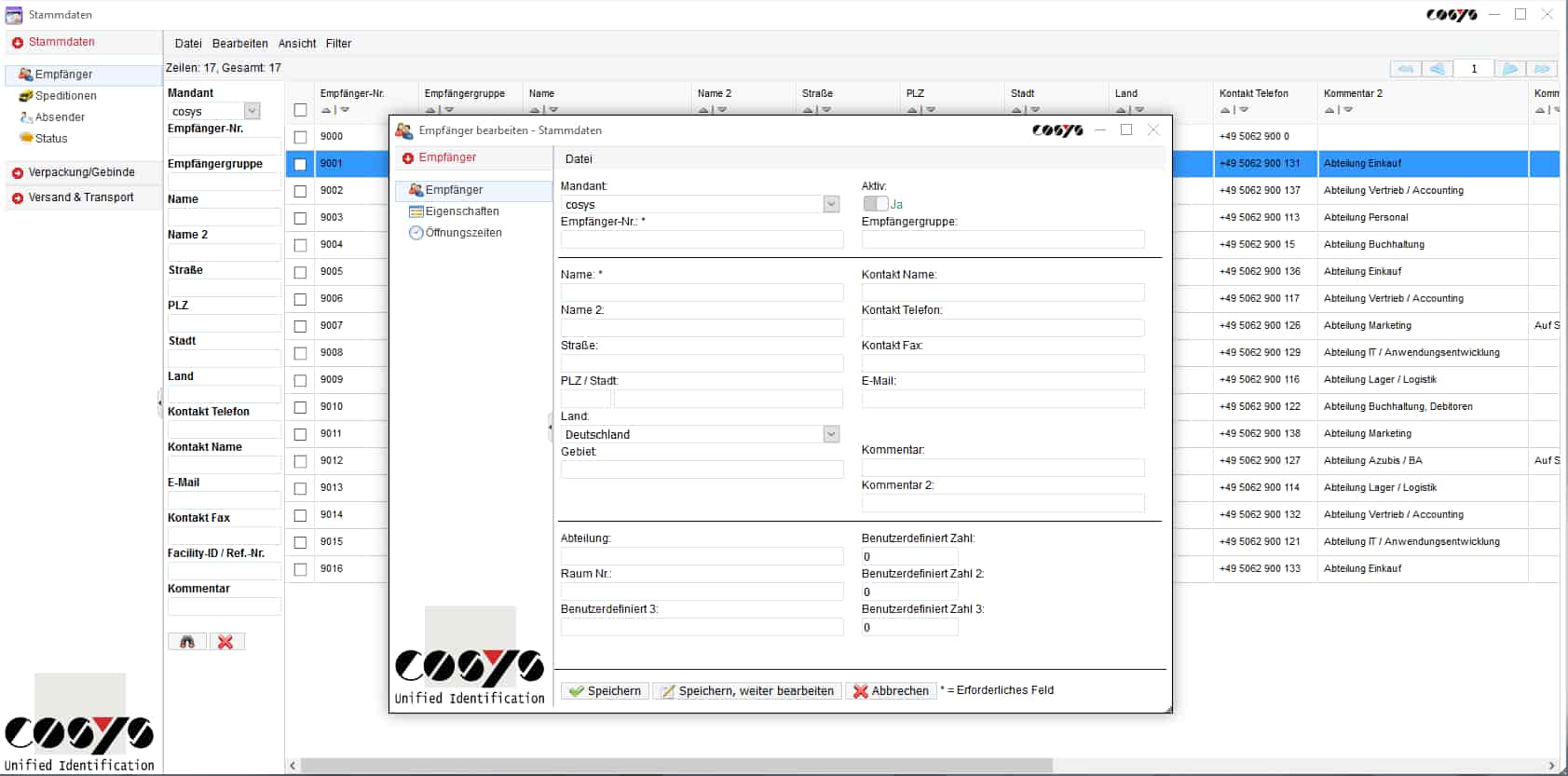 In-house logistics package management Sendungsübersicht