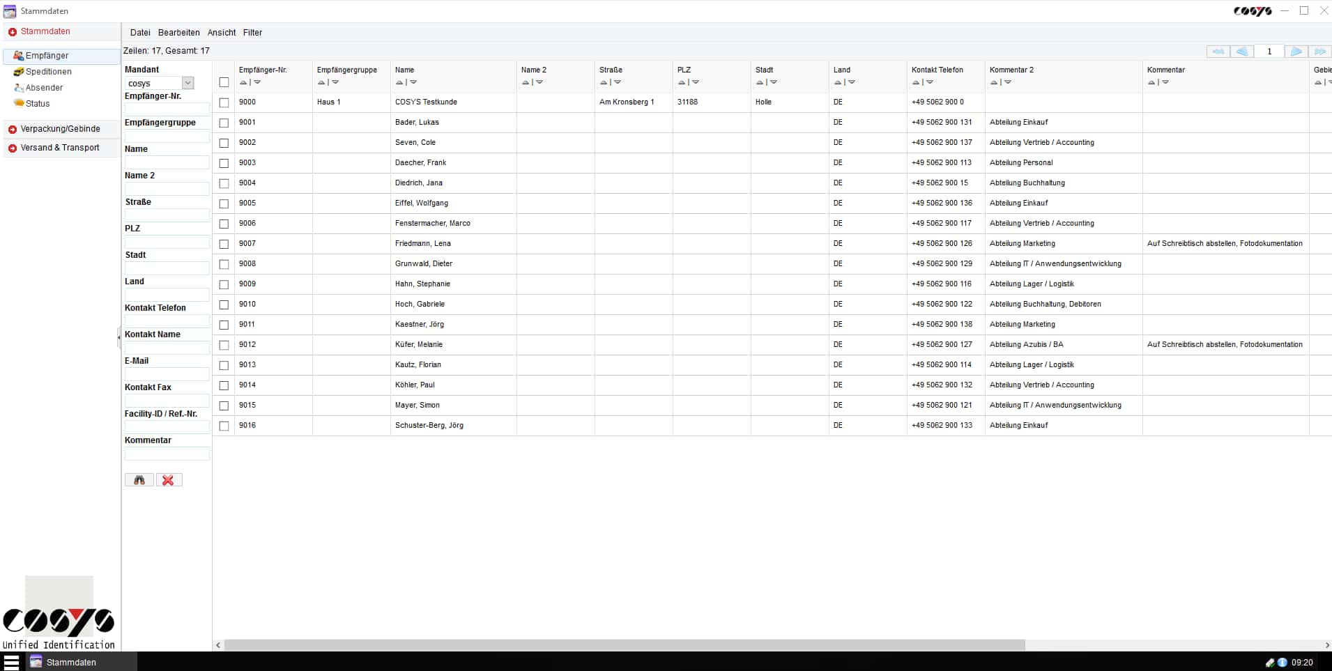 In-house logistics package management Sendungsübersicht