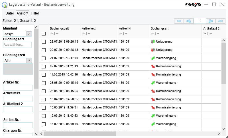Inventory management Inventory history